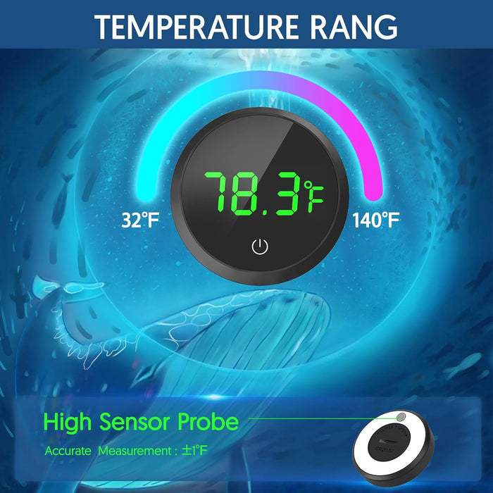 Fish Tank Thermometer Aquarium Thermometer Wireless Touch Stick Digital Aquarium Thermometer LED Display ±1°F for Monito