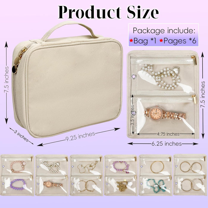 Travel Jewelry Organizer Case,Jewelry Bags for Traveling, Jewelry Binder with 24 Pcs Clear Zipper Velvet Pouches for Sto