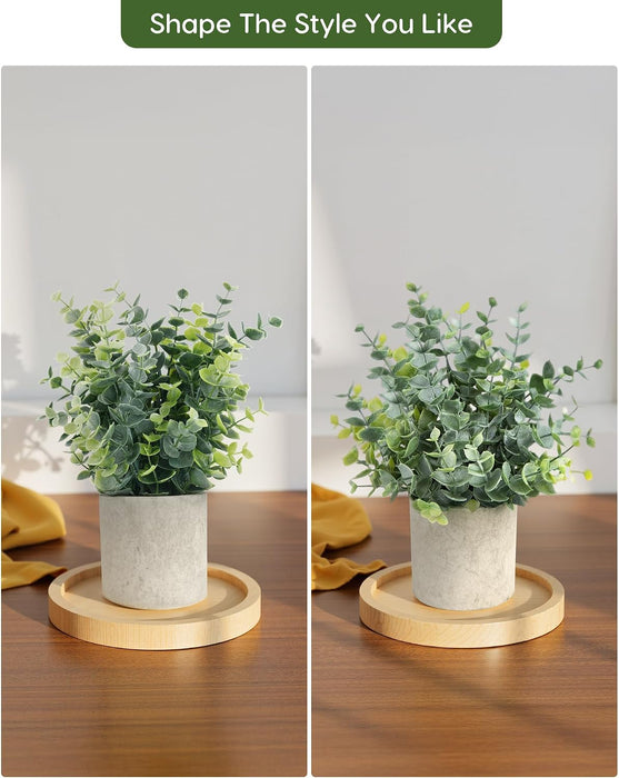 2 Pcs Small Fake Plants Eucalyptus, Artificial Plants Indoor for Shelf, Potted Eucalyptus Plants for Home/Bathroom/Potte