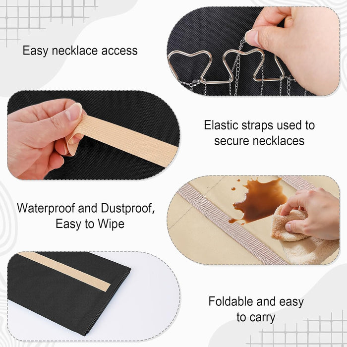 Double-Sided Hanging Jewelry Organizer, Large Black Storage Roll for Earrings, Necklaces, Rings, 48 Pockets 21 Hooks, Durable Oxford Fabric for Closet, Wall, Door, 1 piece, Jewelry Not Included