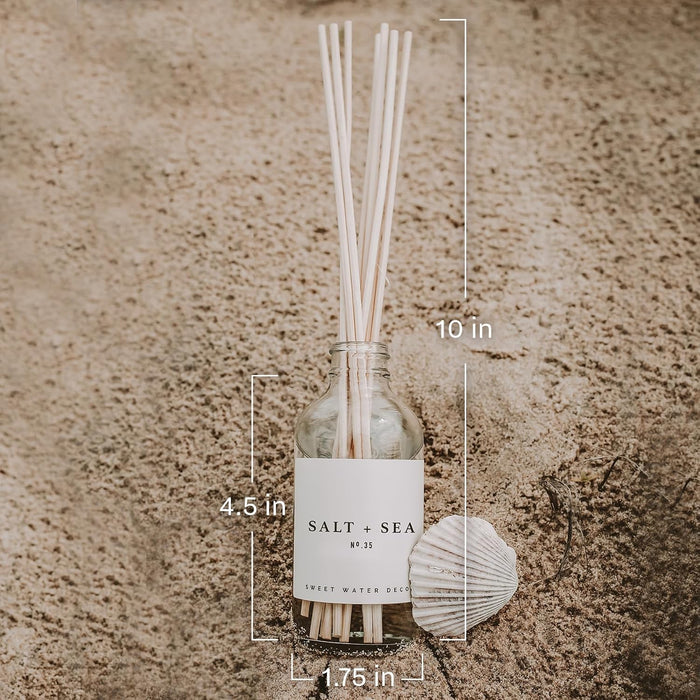 Salt & Sea Reed Diffuser Set - Sea Salt Citrus & Musk Amber Scent Diffuser - Reed Diffusers for Home with Long Lasting Fragrance - Non-Toxic Oil Reed Diffuser - Made in the USA