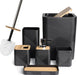 Bamboo Bathroom Accessories Set 6 Piece Square Spiral Set,Black