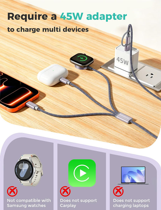 2026 Travel Essentials for Apple Watch Charger,Cruise Vacation Camping Essentials,iPhone Charger,Multi Charging Cable,3 