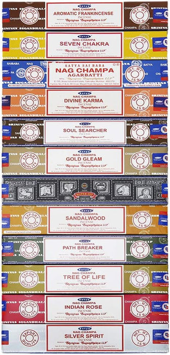 Incense Sticks Variety Pack 15gm x 12 Pack, Hand Rolled – Free from Chemicals - Organic & Perfect for Aromatherapy,Meditation, Church & Worship,Pack 2nd