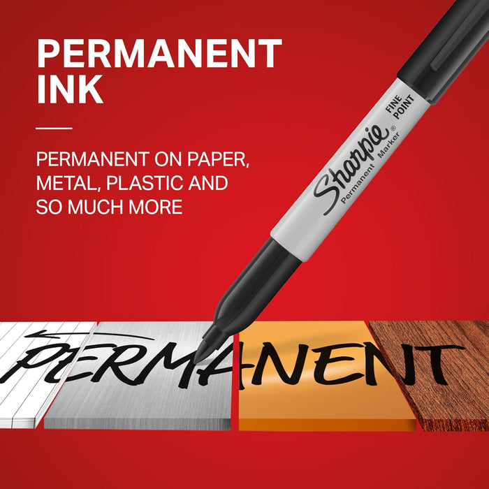Sharpie Permanent Markers, Fine Tip, Black, 12 Count - Quick Drying, Fade Resistant, For Wood, Plastic, Paper, Metal, An