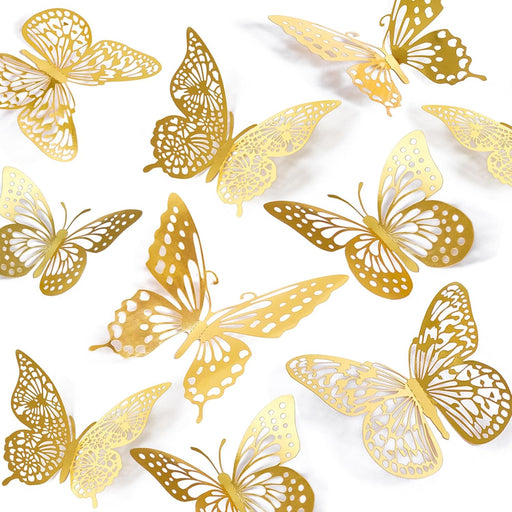 3D Butterfly Wall Decor 48 Pcs Gold Butterfly Birthday Decorations