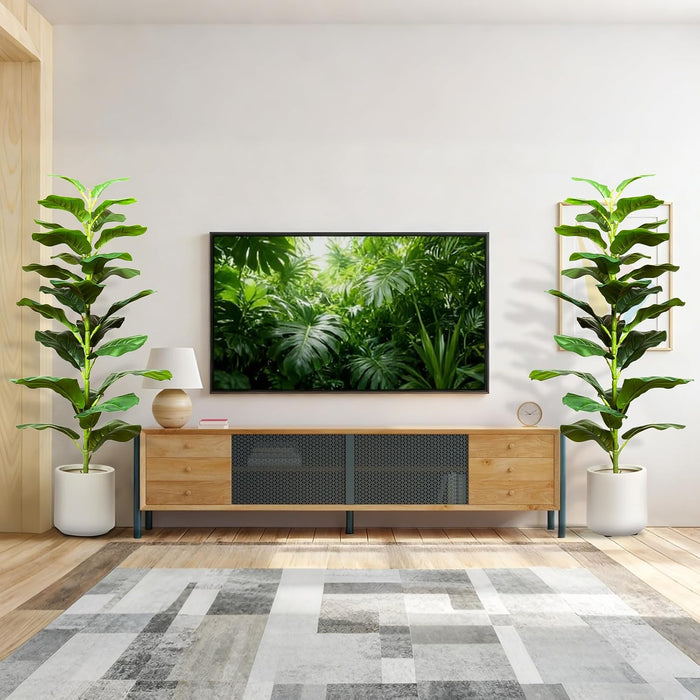 2Pack Artificial Fiddle Leaf Fig Tree, 35" Faux Ficus Lyrata Plant with Pot, Floor Plant Outdoor Artificial Plant, Suitable for Living Room, Office, Bedroom Decor