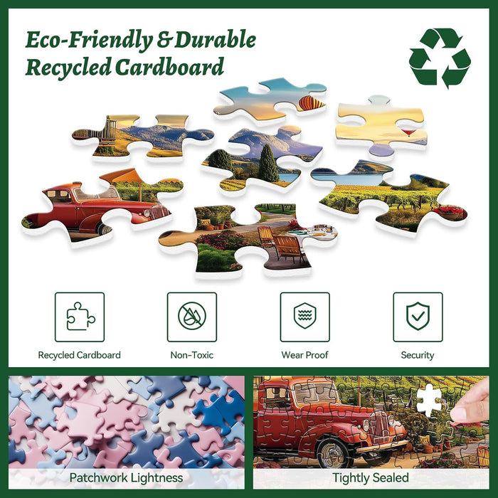 500 Piece Jigsaw Puzzle for Adults – Scenic Vineyard with Hot Air Balloons & Red Truck – Relaxing and Beautiful Puzzle f