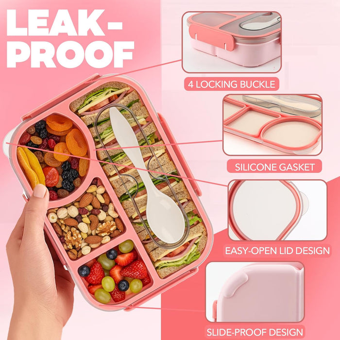 Bento Box for Adults,4 Compartments Lunch Box, Snack Containers Reusable Lunch Containers Drop-Proof, Dishwasher Safe & 