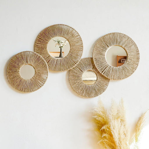 Hanging Baskets Wall Art with Mirror, 4Pcs Boho Coastal Wall Decor