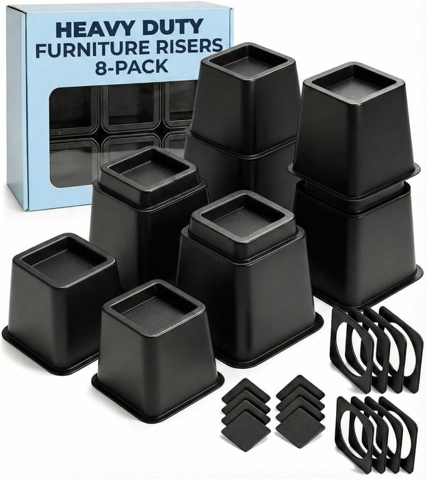 Bed Risers 8 Pack Heavy Duty Non Slip - 3, 5, 8 Inch Furniture Lift, Couch