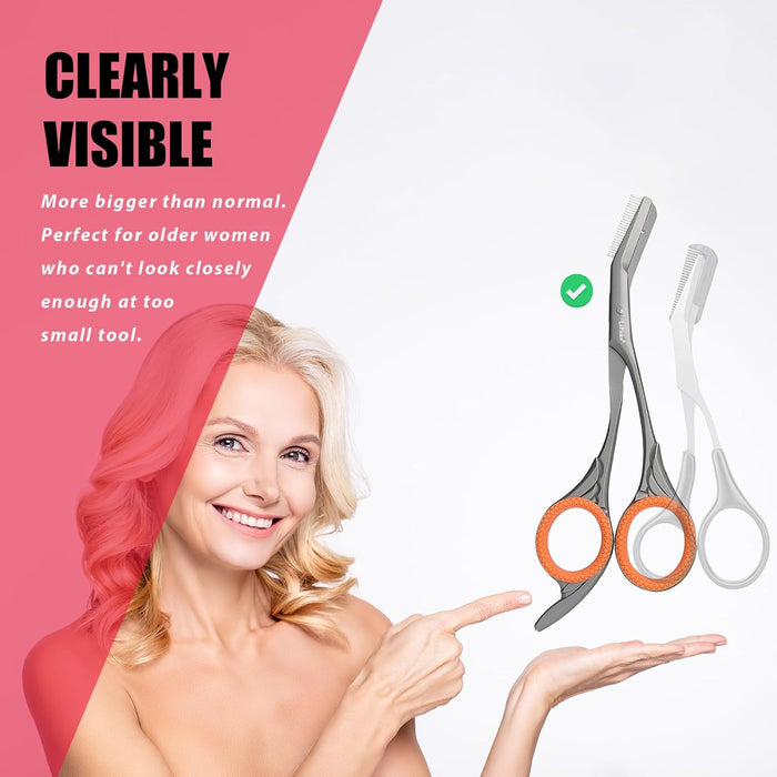 Eyebrow Scissors with Combs For Trimming and Shaping, Powder Steel, Gray