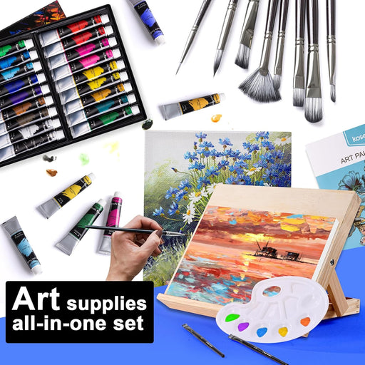 Acrylic Paint Set with Tabletop Easel and Canvas for Kids, Adults