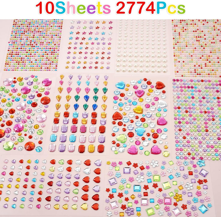 2774pcs Gem Stickers Jewels for Crafts, Adhesive Gems Rhinestone
