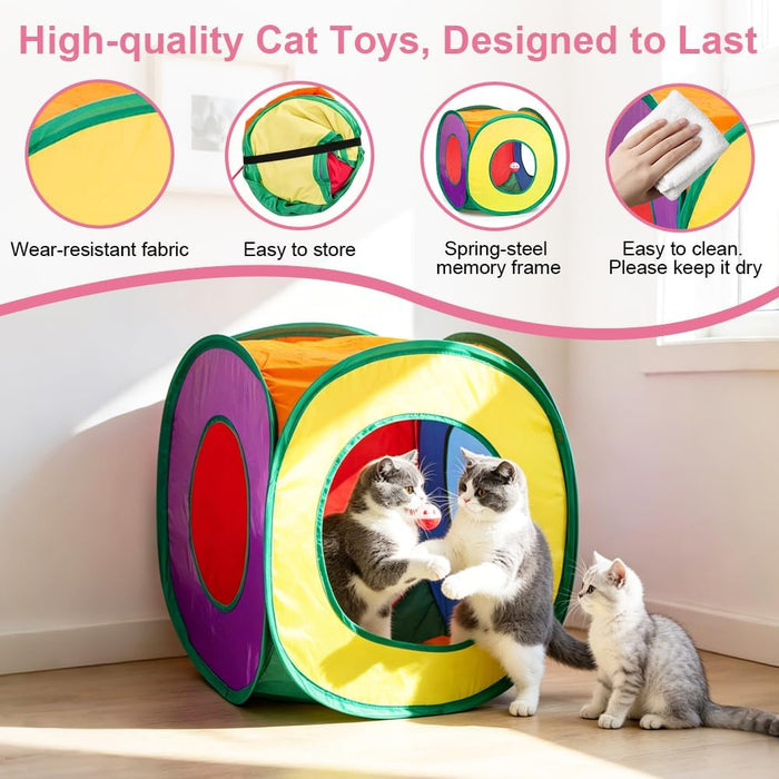 33Pcs Cat Toys Pack for Indoor Cats Kitten, with Cube Tunnel