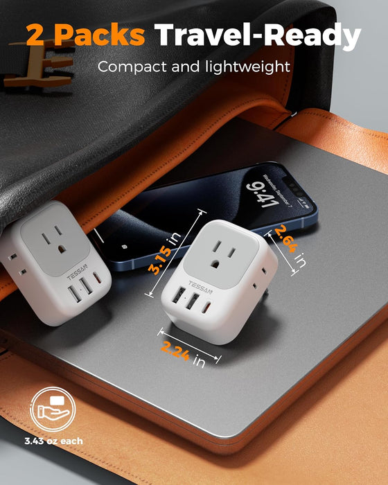European Travel Plug Adapter 2 Pack, Type C Plug