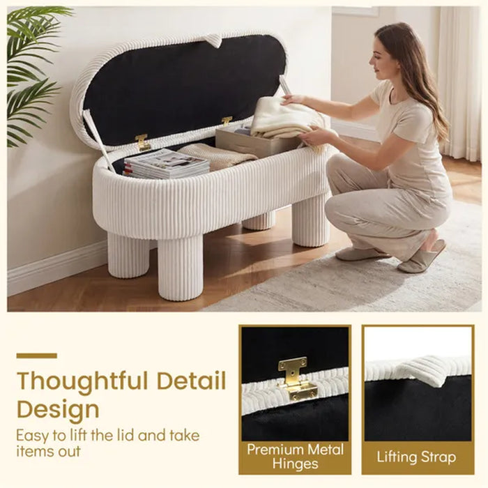 Corduroy Storage Bench with Hidden Compartment