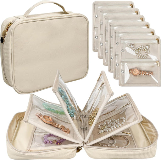 Travel Jewelry Organizer Case,Jewelry Bags for Traveling, Jewelry Binder with 24 Pcs Clear Zipper Velvet Pouches for Sto