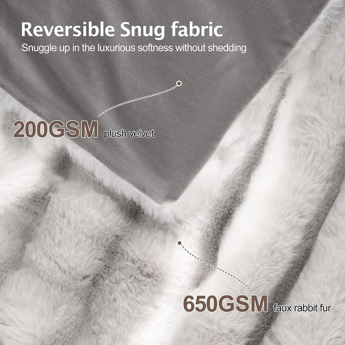 Plush Faux Rabbit Fur Throw Blanket – 850GSM Thick & Warm, Ultra Soft Fluffy Blanket for Couch, Bed, Sofa, Ideal Gift for Women, 50" × 60", Grey