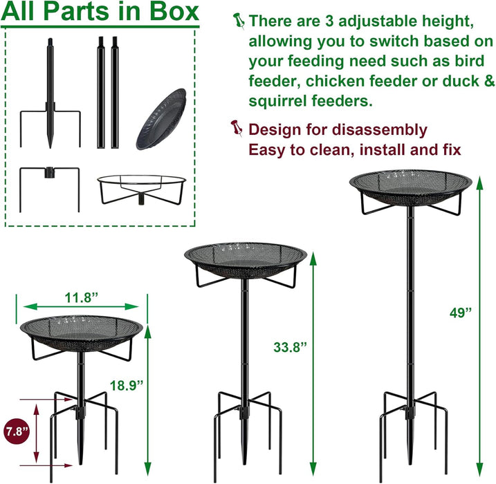 Standing Bird Feeder Tray,11.8" Stainless Steel Large Platform Bird Feeder Mesh Seed Tray with Adjustable Heavy Duty Sta
