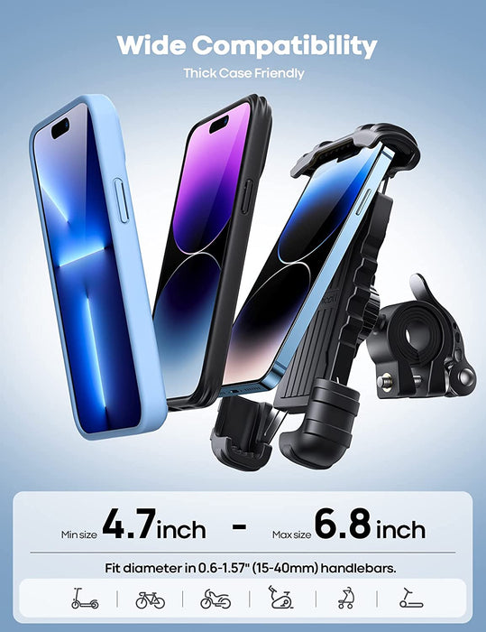 Bike Phone Holder Motorcycle Mount - One-Hand Operation, Lockable