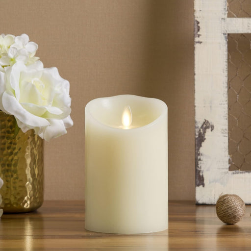 Flameless LED Battery Operated Ivory Pillar Candle, Flickering Realistic Moving Flame, 3" x 4.5" Luminous Real Wax Indoor Home Decor Pack of 1