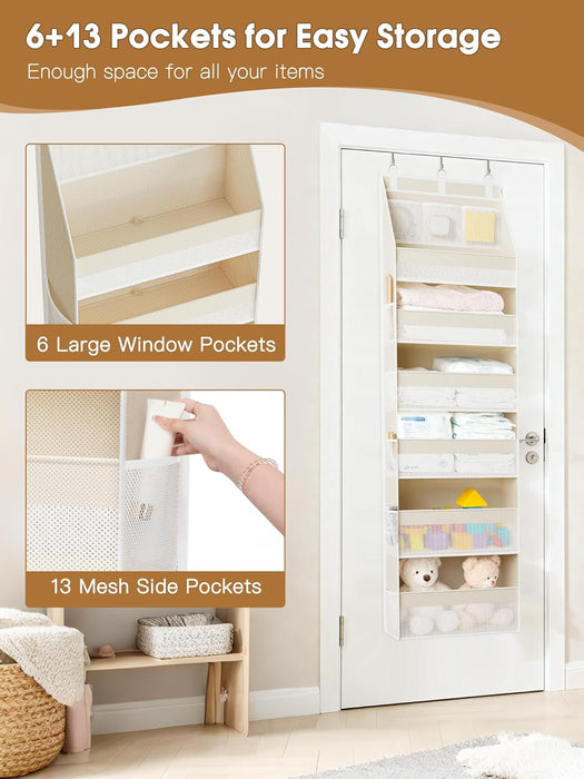Over the Door Organizer, 6-Shelf Closet Hanging Storage with 13 Mesh Pockets, 55lbs Capacity Behind the Door Storage for
