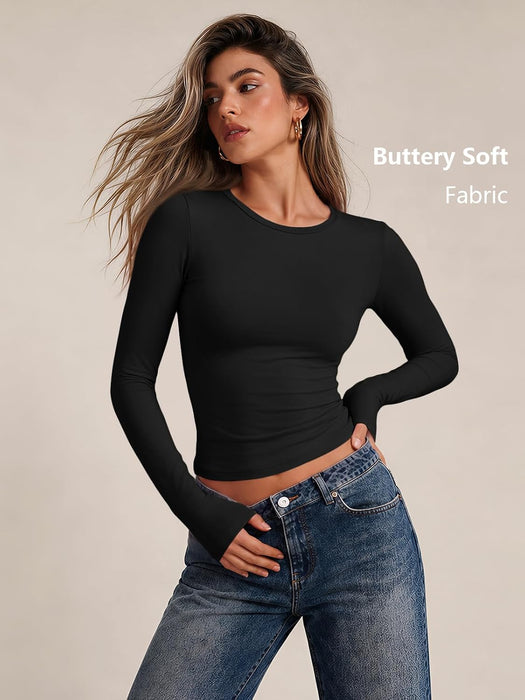 Womens Long Sleeve T Shirts Fall Fashion Basic Y2K Tops 2026