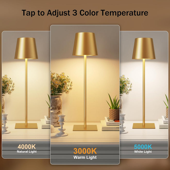 Gold Rechargeable Table Lamp, Cordless Battery Operated Lamp Set