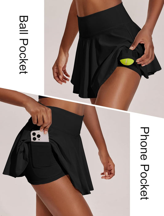 Womens Tennis Skirt 14" Pleated Athletic Golf Skorts with Pockets