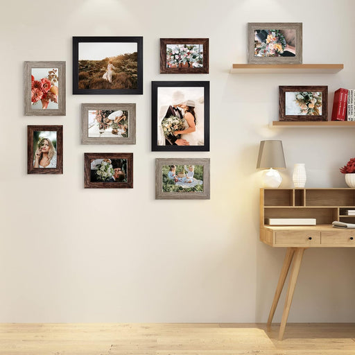 Picture Frames Collage Wall Decor 10-Pack, Gallery Wall Frame Set with 8x10 5x7 4x6 Frames in 3 Different Finishes