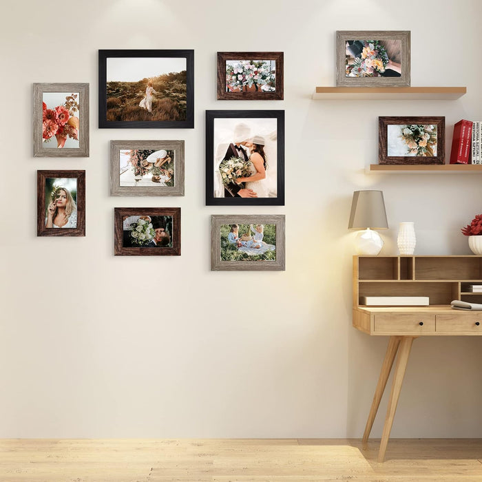 Picture Frames Collage Wall Decor 10-Pack, Gallery Wall Frame Set with 8x10 5x7 4x6 Frames in 3 Different Finishes