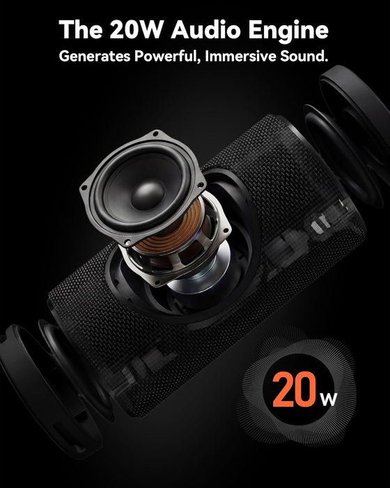 Roar 3 Portable Bluetooth Speaker,20W Powerful Sound with Deep Bass,IPX6 Waterproof,24H Playtime,Bluetooth 5.4,RGB Lights,Wireless TWS Pairing (White)