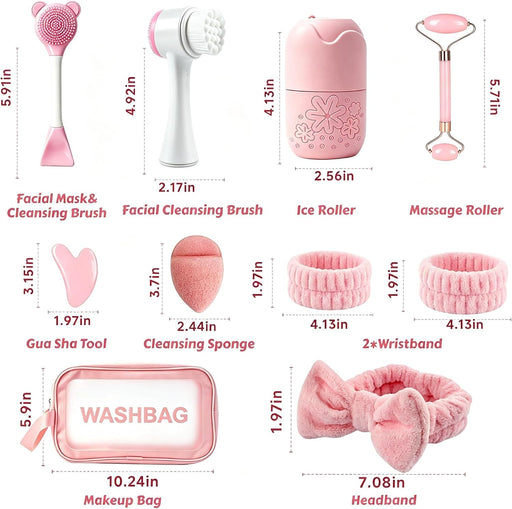 Skincare Tools Set with Face Cleansing Brush, Ice Face Roller & Gua Sha Set