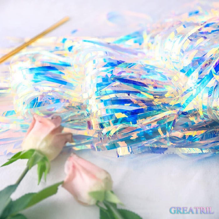 Iridescent Party Streamers Backdrop -  Neon Transparent Holographic Tinsel Foil Fringe Curtain for Mermaid/Frozen/Sea/Euphoria/ERAS Party Theme Decorations 3.2ft x 6.5ft 2 PCS