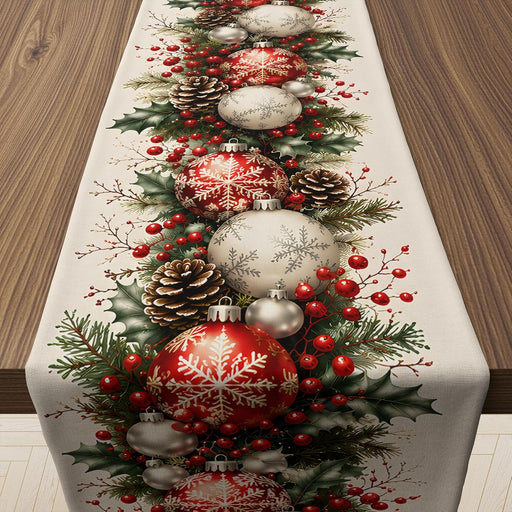 Christmas Decorations - Xmas Balls Snowflake Pine Cone Table Runner