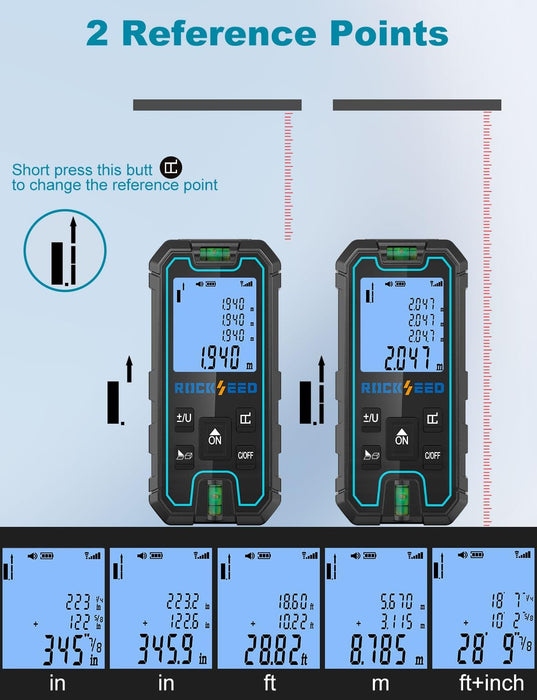 Laser Measuring Tool 165 Feet,  Portable Laser Measure, Digital Distance Measurement with 2 Bubble Levels, Laser Tape Measure with 5 Units Conversion