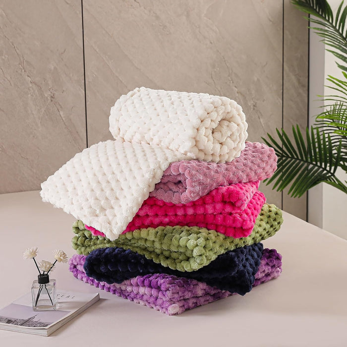 Large 3D Fleece Throw Blanket for Couch, Ivory