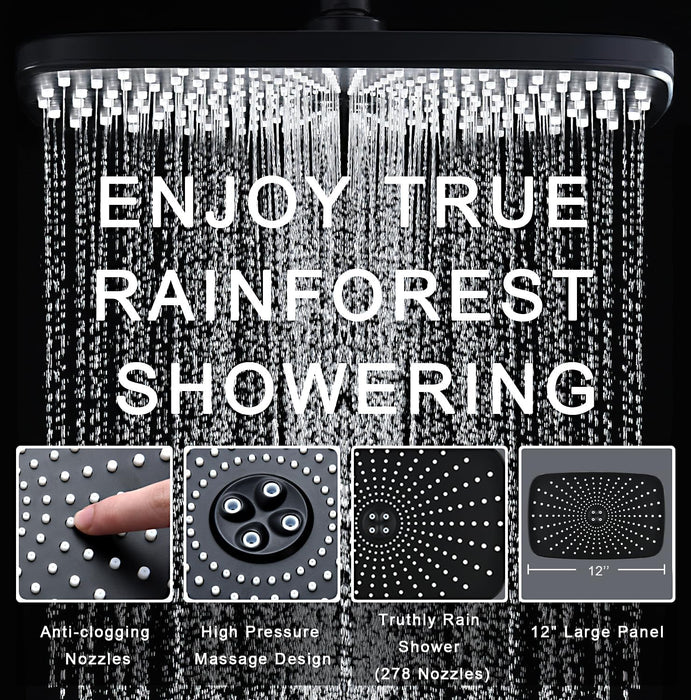 Rain Shower Head with Handheld Showerhead, Black 1.75GPM 460311