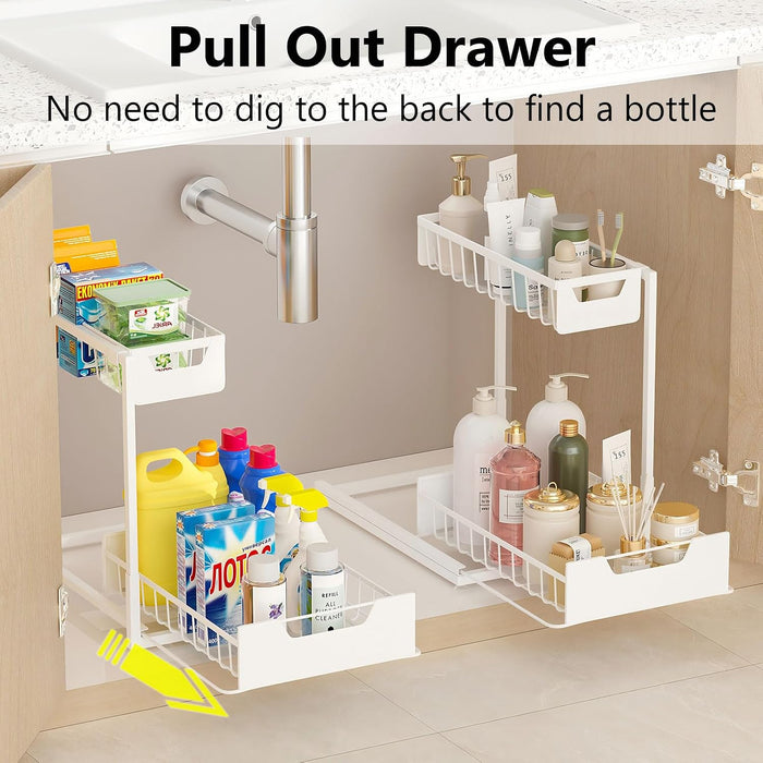Under Kitchen Sink Organizers and Storage, White, 2 Pack