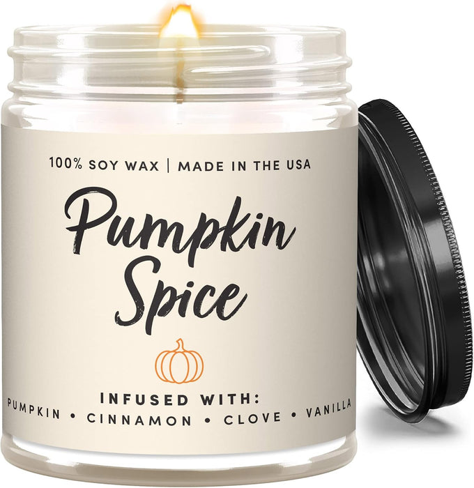 Pumpkin Spice Fall Candles for Home, 9 oz Scented Soy Jar