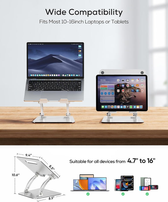 Ergonomic Adjustable Laptop Stand for Desk, Dual Foldable Computer Riser with Advanced Heat-Vent, Heavy-Duty Portable No