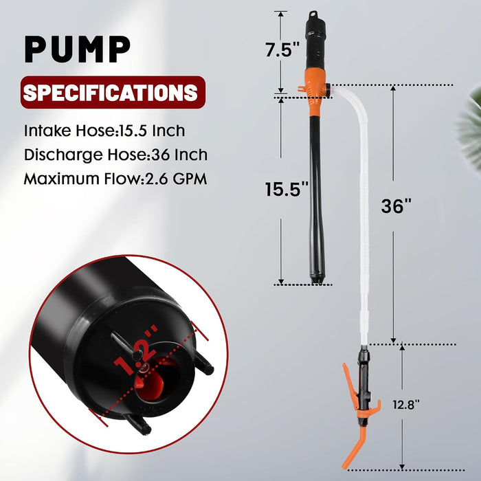 Fuel Transfer Pump Battery Powered - Portable Gas Pump With Nozzle - Orange