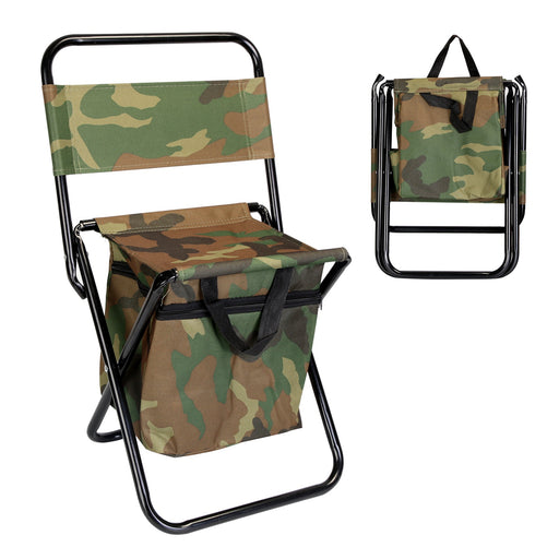 Foldable Fishing Stool with Backrest and Cooler Bag