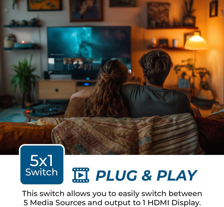 8K@60Hz 4K@120Hz HDMI 2.1 Switch 5 in 1 Out 48Gbps, HDR10+ W/Remote