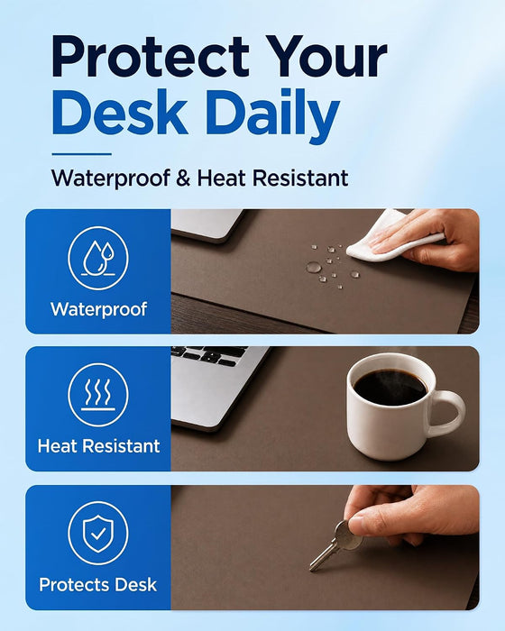 Dual-Sided Desk Mat - Leather & Cork Desk Protector, Large Mouse Pad & Writing Pad for Office/Home, Coffee (25.6"x13.7")