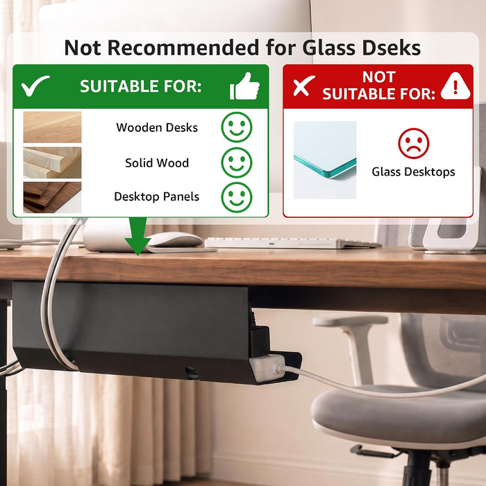 Under Desk Cable Management Tray (16.5 in, Metal, Black)