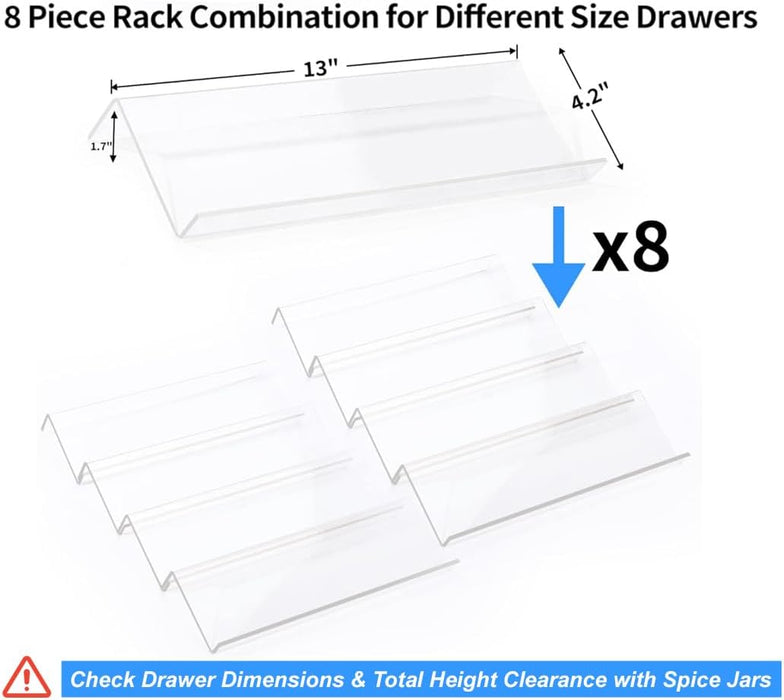 Clear Acrylic Spice Drawer Organizer, 4 Tier- 2 Set Expandable From 13" to 26" Drawer Seasoning Organizer, Kitchen Spice