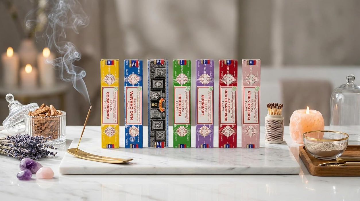 Incense Gift Set Nag Champa, Super hit, Dragon's Blood, Sandalwood, Patchouli, Lavender, Positive Vibes, 15 g