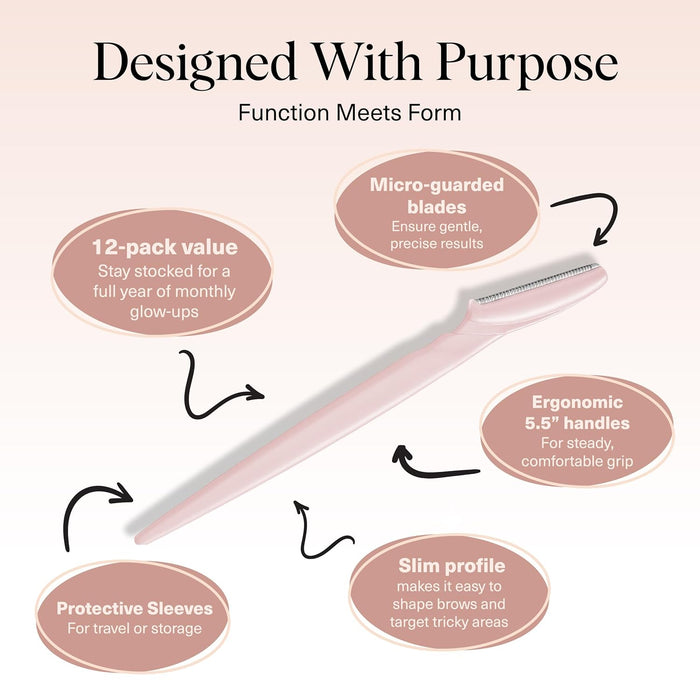 Dermaplane Razor for Women Face – Blush, 12 pcs